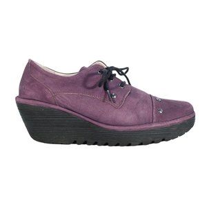 FLY London Yoti $249 Suede Lace-Up Stud Oxford Wedge Sneakers Women's 40/9.5